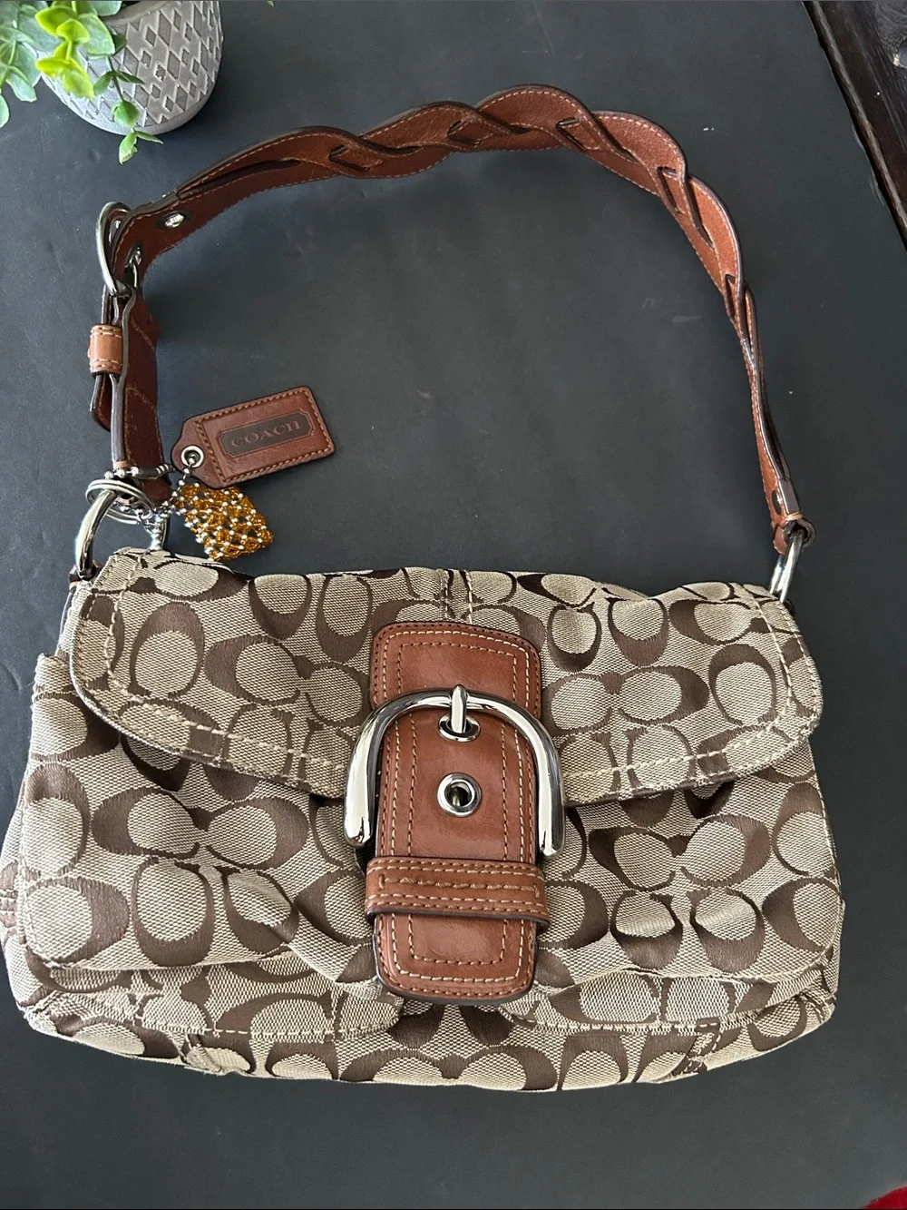 Vintage Y2K Coach SoHo Signature Pockets Flap Braided Strap Brown Shoulder